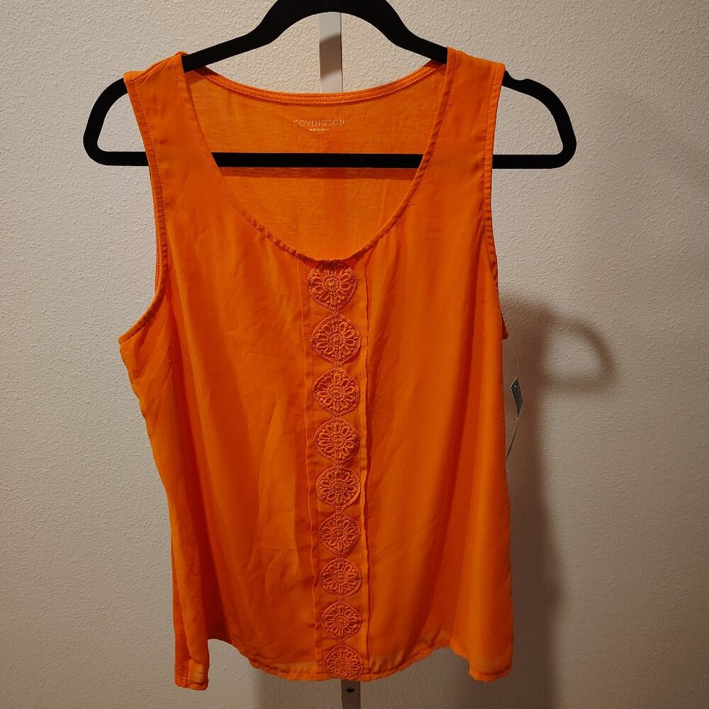 Covington Women's Crochet Front Dubarry Tank Top Size Large NWT Polyester Rayon